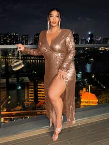 SHEIN SXY Plus Size Champagne Birthday Party Dress - Brown - View 4