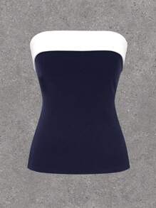 SHEIN EZwear Women's Summer Black Y2k Color Block Tube Top