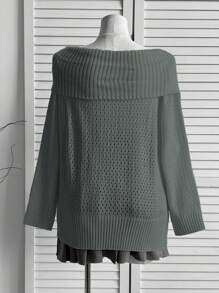 Flirla Plus Size Cute & Sweet Bow Knit Sweater, Vintage Soft & Gentle Top, Essential For Sweet Girls, Autumn/Winter Knit Pullover Fall - Grey - View 2