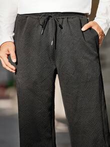 Manfinity Homme Men's Casual Solid Color Textured Drawstring Waist Sweatpants - Black - View 3