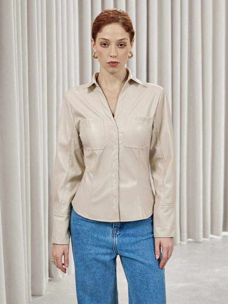 camisa feminina couro sintético