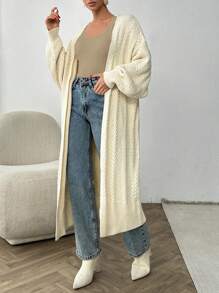 EURMUSE Casual Cable Knit Drop Shoulder Long Cozy Cardigan For Winter - Beige - View 6