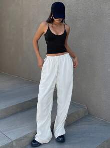 DAZY Women's Solid Color Spaghetti Strap Simple, Casual Everyday Wear Tank Tops - Black - View 5