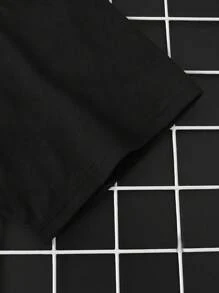 Manfinity Homme Camiseta de manga corta negra de talla grande para hombre, con estilo informal y deportivo, con impresión numérica y de letras, para el verano