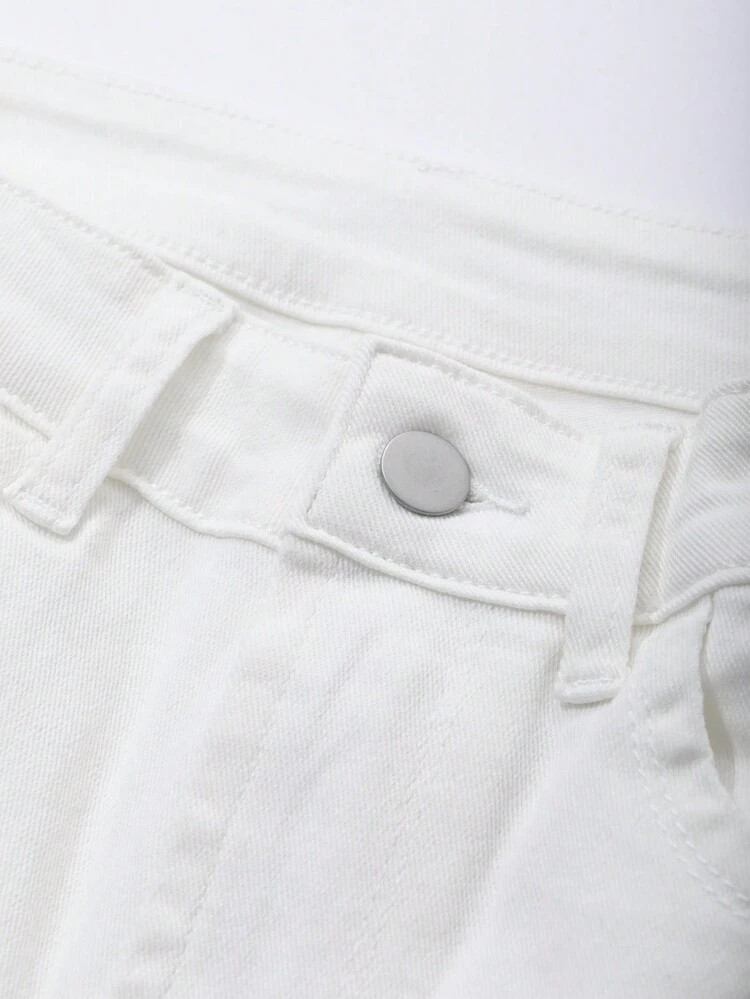 Women Solid Color Pocket Casual Flared Jeans