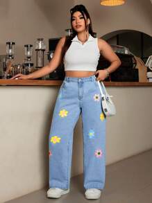 SHEIN EZwear Plus Size Klassieke Casual Denim Jeans, Dagelijkse Kleding
