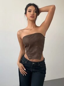 Aloruh Top con corpiño estilo corsé de piel desgastada con hombros descubiertos de estilo vintage, tipo pirata, para mujer para otoño e invierno