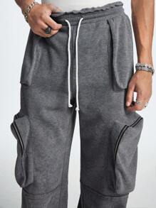 Manfinity NXTstreet Men's Straight Loose Knit Drawstring Pants - Dark Grey - View 6