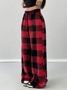 Coolane Women's Casual Front Tie Plaid Pocket Trousers - Multicolor - View 3