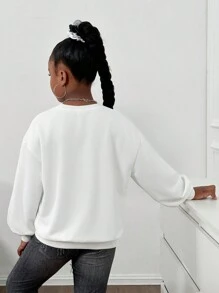 SHEIN NovaGlow Tween Girl/Tween Girls Crew Neck Pullover Sweatshirt - White - View 2