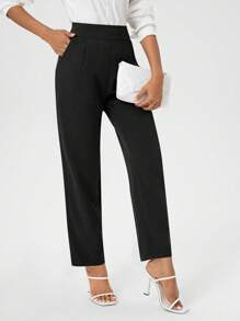 SHEIN Clasi Pantalones De Cintura Alta De Color Sólido Para Mujeres Con Bolsillos Oblicuos