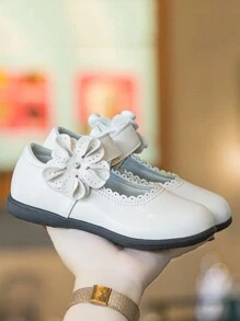 1 par de zapatos planos para niñas, beige, cómodos y versátiles con y diseño de flor de estilo hada para uso al aire libre, zapatos sencillos para niños - Beis - Ver 6