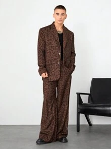 Manfinity Unisex 2pcs Unisex Leopard Print Loose Dropped Shoulder Blazer Jacket And Wide Leg Suit Pants Sets - Multicolor - View 2
