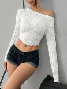 INAWLY Women's Short Textured Knit Warm Pullover Sweater In White, Holiday Festive Style For Autumn/Winter Knit Pullover Fall - White - View 1