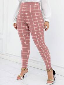 Celure Talla grande Pantalones ajustados con estampado de cuadros