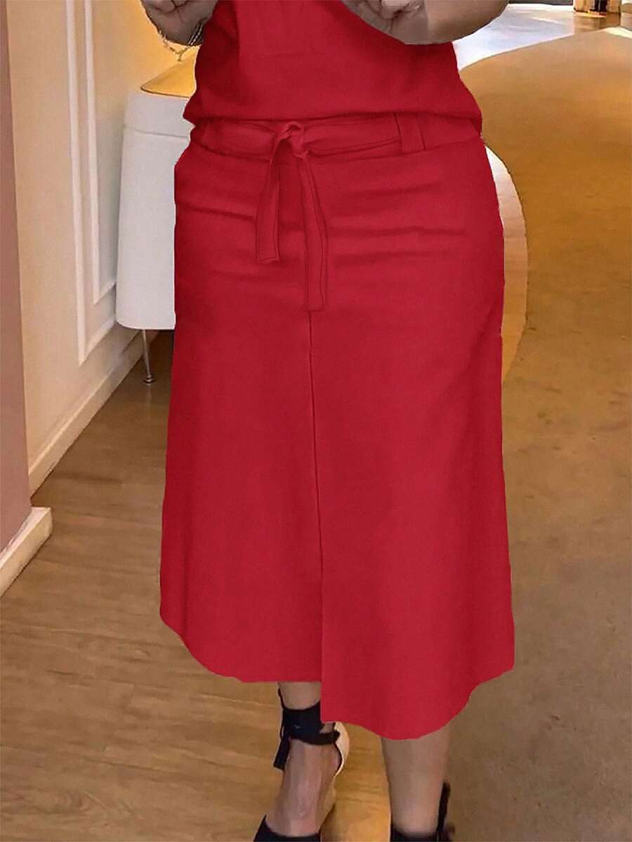 SHEIN Clasi Váy mini thường ngày màu đỏ cho nữ mùa đông Giáng sinh - Đỏ - Xem 1