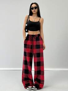 Coolane Women's Casual Front Tie Plaid Pocket Trousers - Multicolor - View 4
