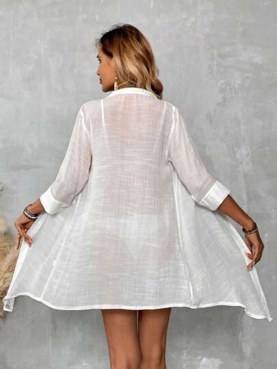 Swim Vcay Copricostume estivo da donna in stile kimono, con bottoni frontali, adatto per la spiaggia e le vacanze