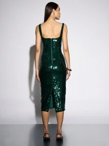 AiiRZ Sequin Bodycon Midi Dress Holiday Party Cocktail Evening Formal Sleeveless Square Neck Glamorous Special Occasion Wedding Guest Sparkle Elegant