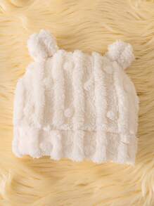 SHEIN 2 stuks/set pasgeboren beige pluche textuur 3D konijn patroon lange mouwen voet jumpsuit en hoed nachtkleding set