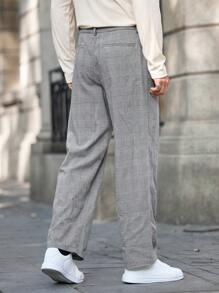 Manfinity Homme Men's Pleated Pocket Plaid Casual Pants, Minimalist Everyday Wear - Grey - View 7