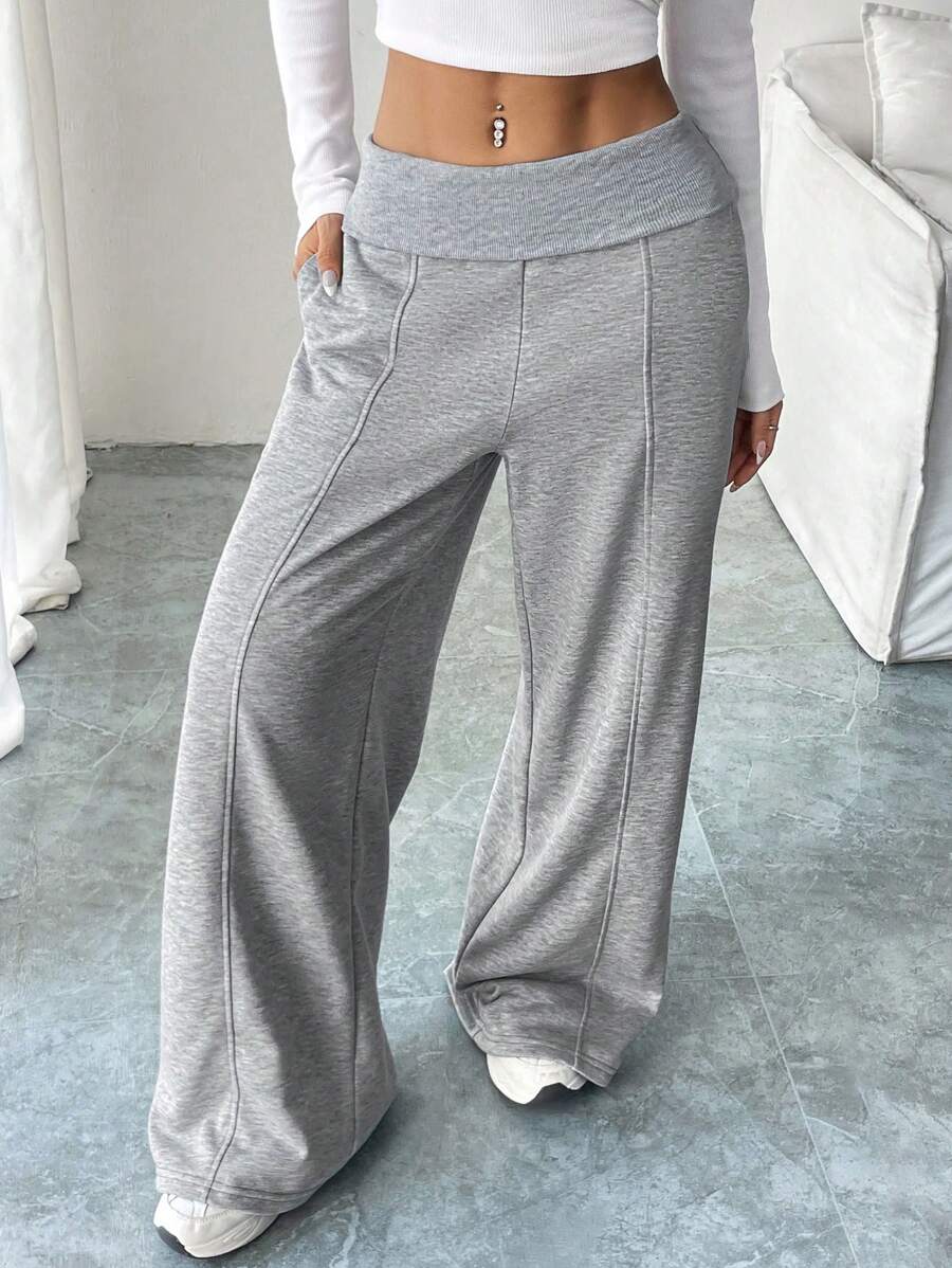 SHEIN Unity Women's Versatile Low-Waist Loose Casual Wide-Leg Pants, American Style, Sweatpants, Long Fall Cloth For Women - Grey - View 1