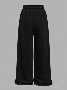 Tween Girl Leopard Print Knit Top & Solid Color Loose Straight Leg Casual Pants, Christmas Outfit - Black - View 8