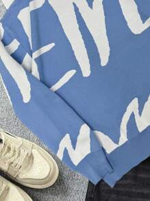 Claim Dot Men's Round Neck Long Sleeve Pattern Detailed Casual Sweater - Blue - View 3