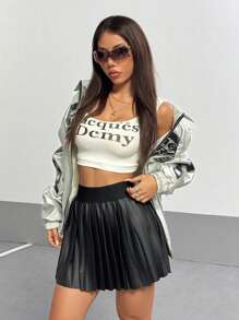 StreetHx Falda mini plisada con revestimiento de PU, versátil para uso diario, para mujer