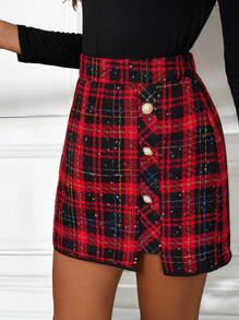 SHEIN Clasi 圣诞红色加厚迷你裙女秋冬红裙圣诞女裙圣诞女装冬季女装 - 紅色 - 查看 3