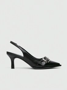 CUCCOO SZL Fashionable Black Double Buckle Sexy Punk Pointed Toe Slingback High Heel Shoes, Suitable For Commute, Date, Party, Holiday Spring Shoes Spring Break Easter Prom Heels - Black - View 7