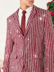 Manfinity VCAY 男女通用弹力网布铆钉刺绣亮片西装外套，适合秋冬季和圣诞节穿着。 - 彩色 - 查看 7