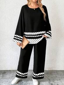 SHEIN 大码女式休闲日常拼布两件套