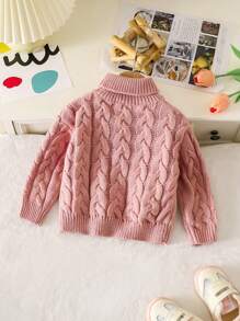 SHEIN Baby Girl High Neck Thick Sweater, Suitable For Autumn & Winter As Baby Girl Knitwear To Keep Warm - Dusty Pink - View 2
