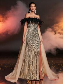 Glamrae Váy đuôi cá dệt kim co giãn đính ngọc trai bong bóng sang trọng thanh lịch, thích hợp cho đám cưới, tiệc tùng, hẹn hò, vũ hội, váy dạ hội (chịu lực nặng), váy trang trọng, cho khách dự tiệc cưới, tốt nghiệp, tiệc tối - màu đen - Xem 4