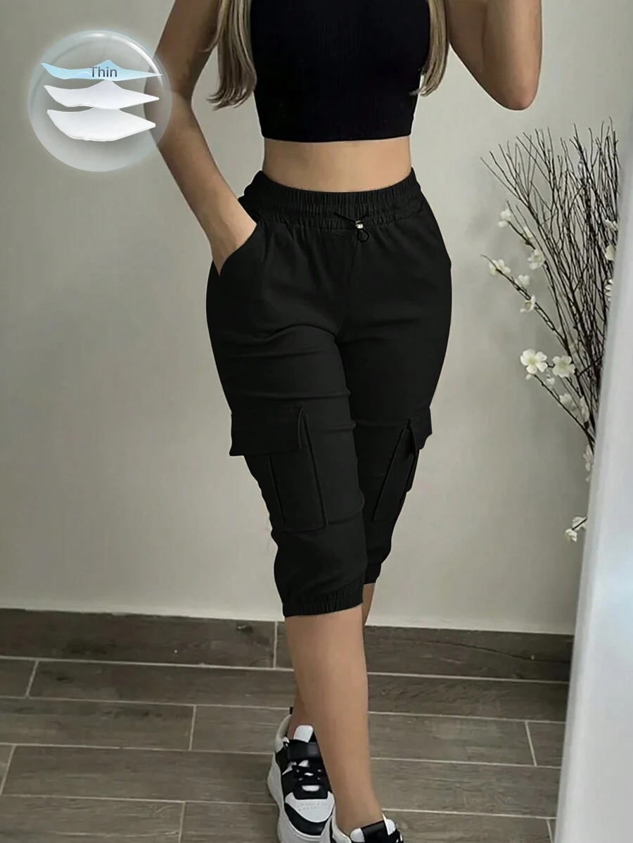 Zolique Ladies' Solid Color Simple Daily Casual Pants - Black - View 1