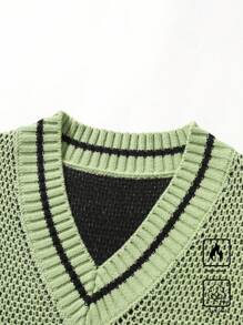 Manfinity Campus Court Aesthetic Post--Men's Casual Daily Number Pattern V-Neck Trim Knit Sweater Vest - Green - View 7