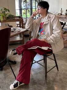 DAZY 男士休闲撞色条纹抽绳下摆长裤 男士慢跑裤