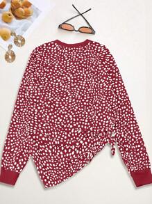 SHEIN LUNE Blusa casual de manga larga con cuello redondo y estampado completo, tallas grandes, camisetas gráficas de uso diario para mujer, para primavera - Multicolor - Ver 2