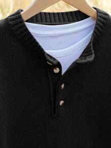 SHEIN 1pc Teen Boys Casual Comfortable Loose Fit Crew Neck Pullover Solid Color Long Sleeve Sweater, Versatile For Outdoor, Holiday, Gathering, School, Suitable For Autumn/Winter - Black - View 12