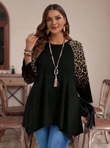 EMERY ROSE Casual Simple Full Leopard Print Plus Size T-Shirt