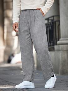 Manfinity Homme Men's Pleated Pocket Plaid Casual Pants, Minimalist Everyday Wear - Grey - View 5