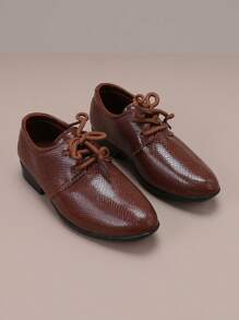 Sepatu Flat Anak Laki-Laki Motif Ular Ujung Lancip Kulit, Sepatu Formal Kulit PU untuk Pesta - Coklat - View 3