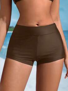 Swim SPRTY Bottom de traje de baño de unicolor para mujeres para vacaciones de playa en verano - Café integral - Ver 6