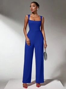 SHEIN SXY Fall Women Clothes;Office Wear Women;New Year Eve Dress;New Years Women Outfit;One Piece Clothing Women's Red Christmas Jumpsuit - Royal Blue - View 1