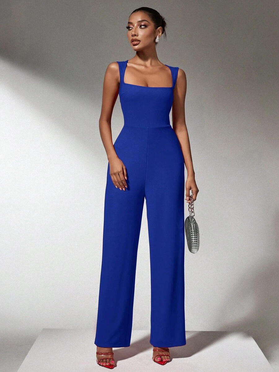SHEIN SXY Fall Women Clothes;Office Wear Women;New Year Eve Dress;New Years Women Outfit;One Piece Clothing Women's Red Christmas Jumpsuit - Royal Blue - View 1