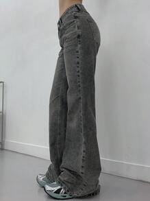 DAZY 女式前扣口袋休闲喇叭腿牛仔裤