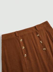 SHEIN Clasi Plus Size Women's Corduroy Front Slit A-Line Skirt