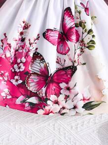 Vestido azul de manga larga con estampado de mariposas y flores, estilo elegante de princesa, para otoño/invierno - Rosa Fucsia - Ver 4