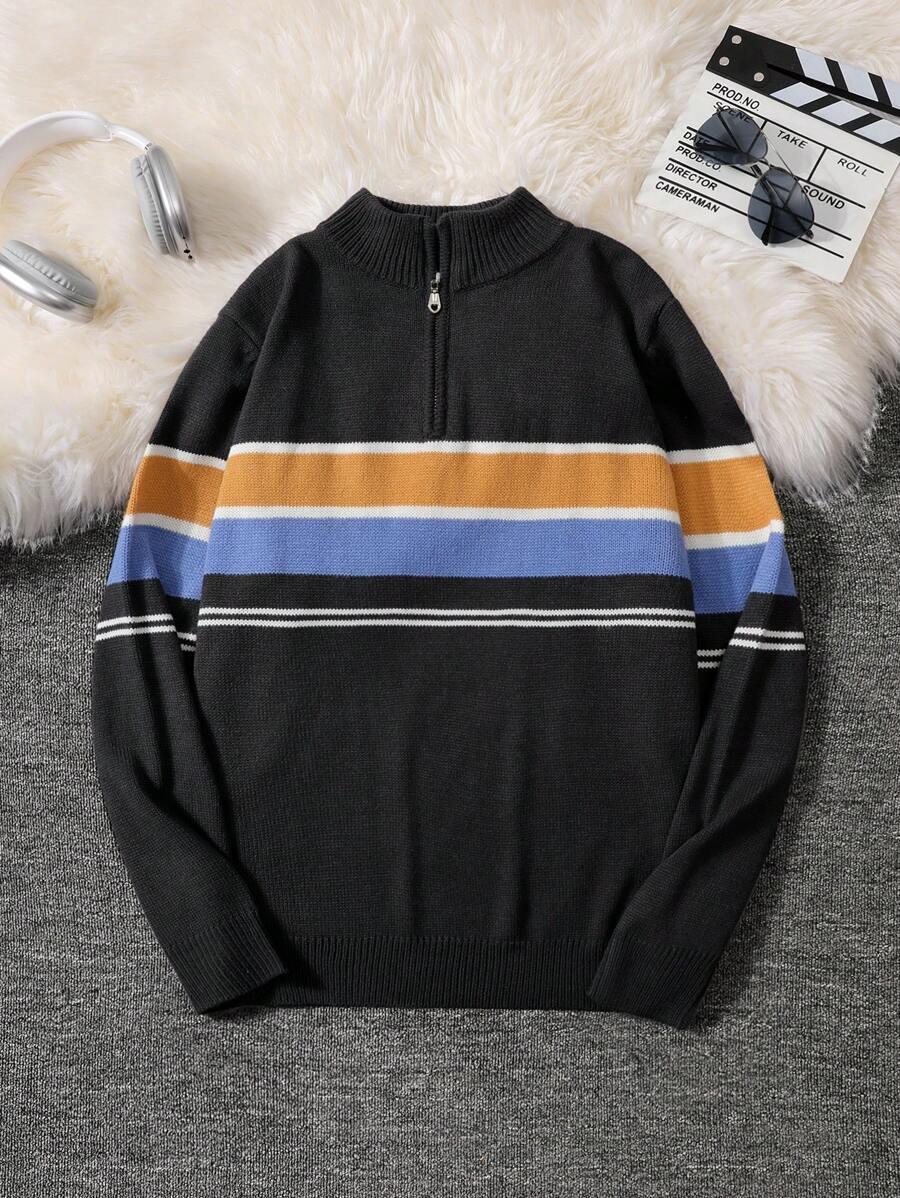 Claim Dot Men's Casual Zip-Up Knitted Sweater, Simple & Fashionable For Daily Wear - Multicolor - View 1